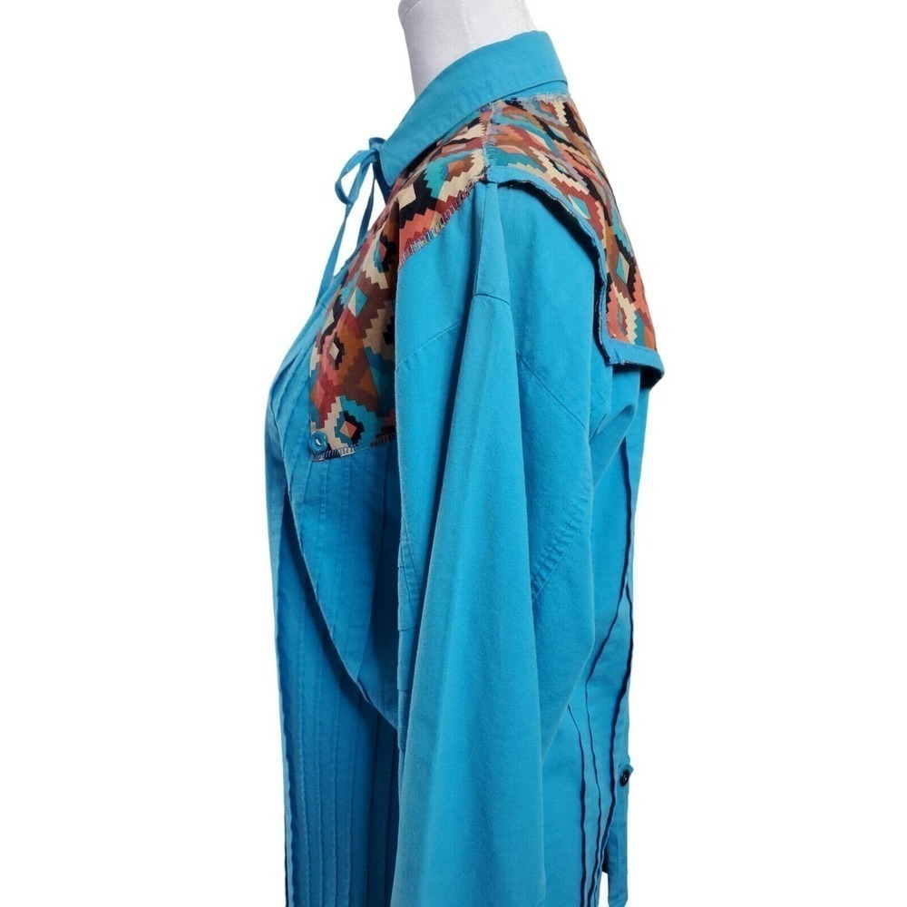 Vintage Together! Western Aztec Blue Button Up Womens Long Sleeve Shirt Rodeo M - Picture 6 of 15